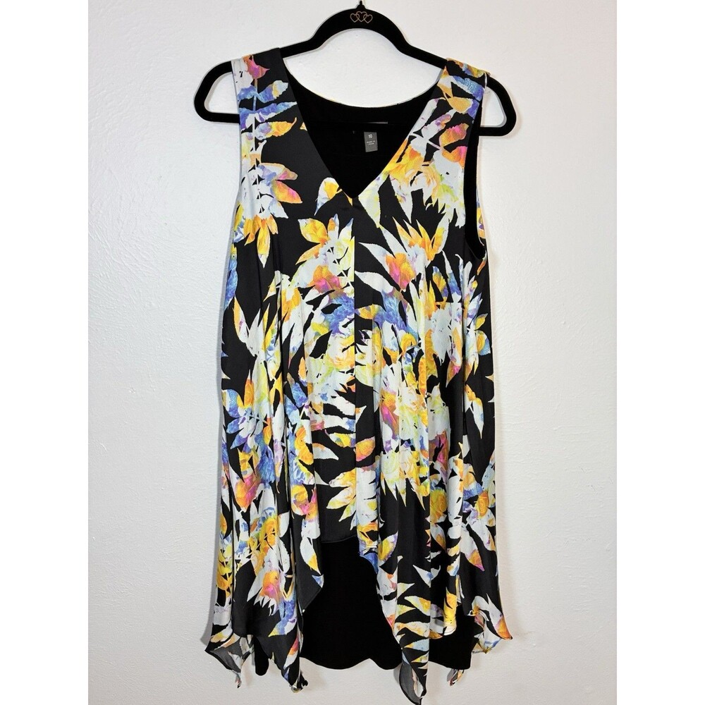 Muse Dress Size 10 Multi Color Black Under Dress Leaves Boho Sleeveless. F15